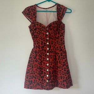 Miaou red leopard print denim corset mini dress XS